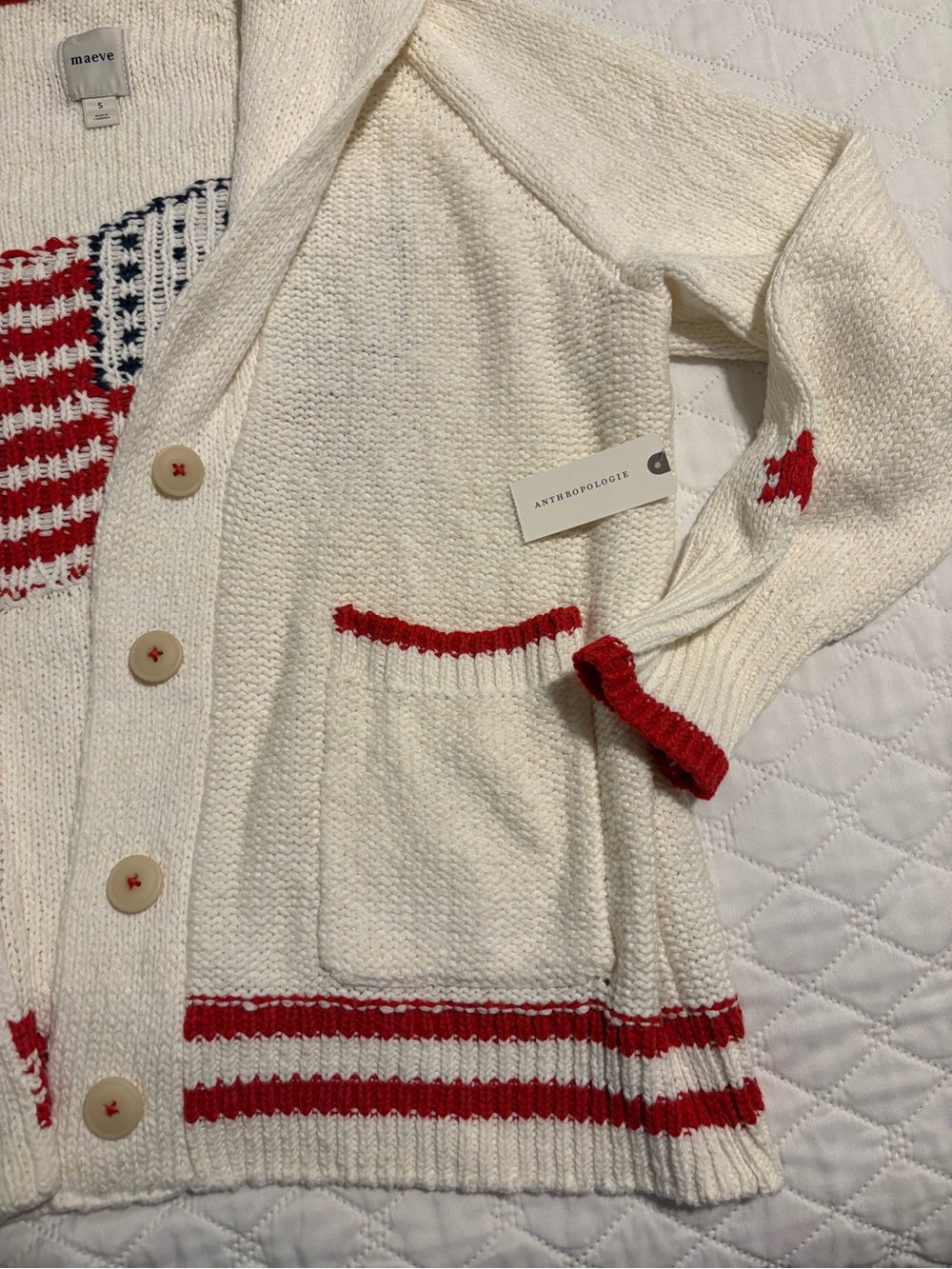 NWT Anthropologie Maeve Knit Cardigan with American Flag Motif - Picture 3 of 7